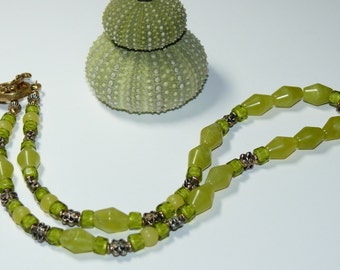 Olive New Jade Beaded Handmade Necklace; Green Necklace;Jade Necklace;Ladies Necklace