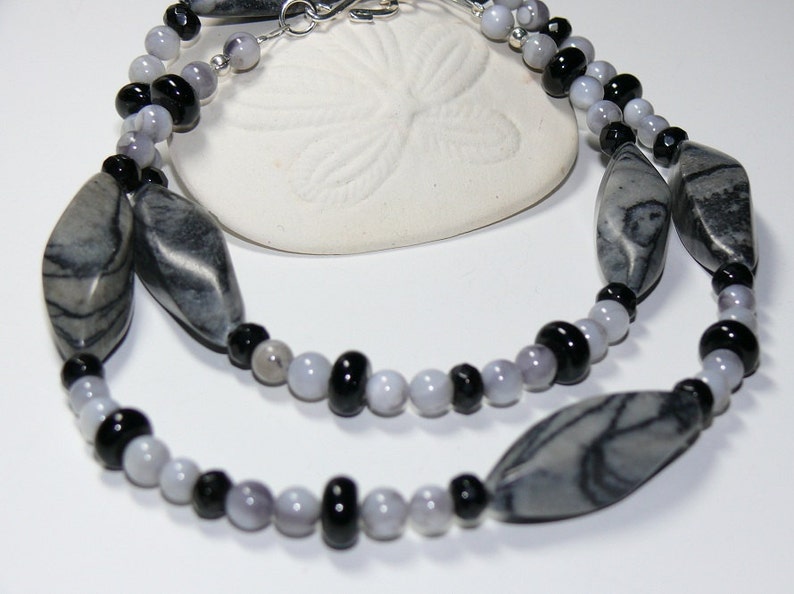 Zebra Jasper & Gray Howlite Handmade Necklace with Sterling Silver Clasp Jasper Necklace Gray Necklace image 3