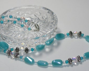 Czech Glass Beads in Light Aqua Luster Blue Handmade Ladies Necklace