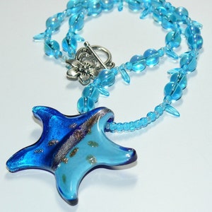 Starry, Starry Bright -Blue Beaded Necklace with Star Pendant