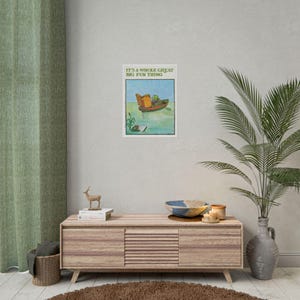 Whimsical Frog Poster - Reading Canoe Print, Vintage Book Lover Wall Art, Nature Decor, Library Gift FREE SHIPPING to USA