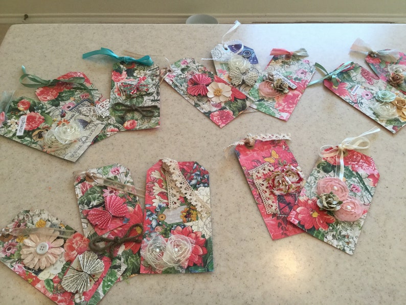 tie around a pretty bottle for decor mixed media or art a thank you tag altered art use for collages Handmade Tags 14 Tags for a gift