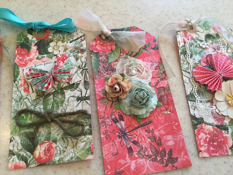 tie around a pretty bottle for decor mixed media or art a thank you tag altered art use for collages Handmade Tags 14 Tags for a gift