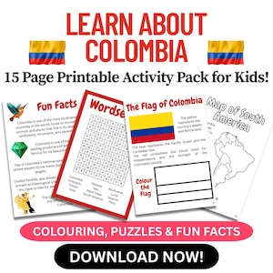 Colombia Printable Activity Pack for Kids Ages 5–10 | Educational Activities, Colouring, Quiz & Fun Facts