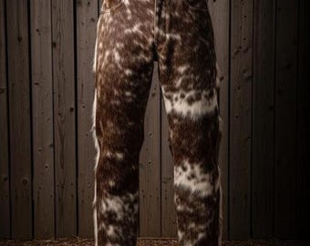Hair On Cowhide Leather Pants Handmade Western Biker Style