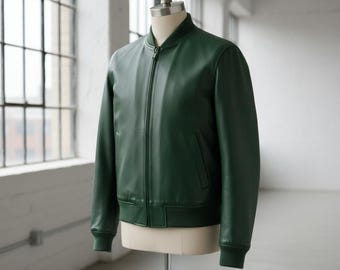 Men's Handmade Leather Motorcycle Jacket Classic Bomber Style