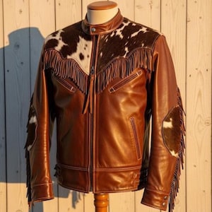 Hair On Hide Cowhide Leather Jacket Men Biker Style