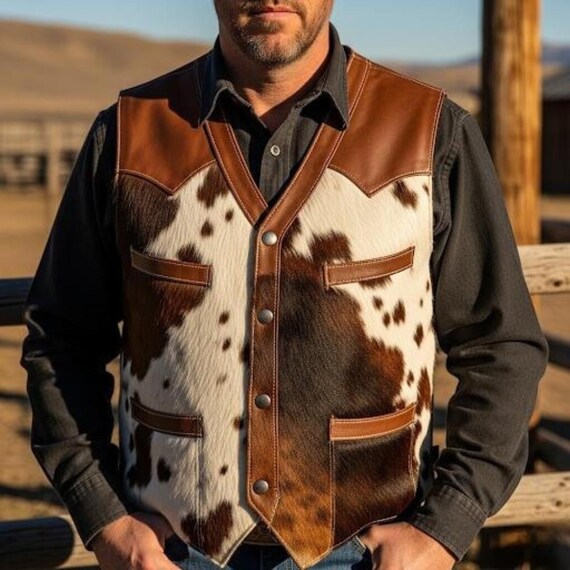 Hair on Cowhide Leather Vest Unique Western Biker Style - Etsy