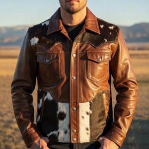 Cowhide Hair On Leather Jacket Western Rugged Style One Of Kind