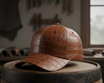 Exotic Handmade Leather Cap Crocodile Embossed Baseball Hat Durable Genuine Leather Stylish Unisex Accessory