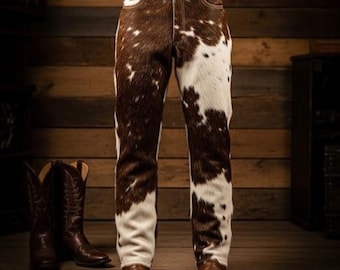 Handmade Hair On Cowhide Leather Pants Western Biker Style