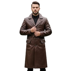 Men’s Brown Leather Long Coat Tailored Men’s Long Coat in Premium Brown Leather Long Coat Men’s Edition