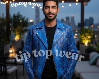 Herren geprägte Lederjacke Snake Print Bold Street Style Designer Look Jacke