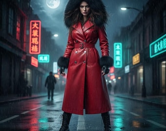 Fur Trim Leather Trench Coat: Winter Designer Style