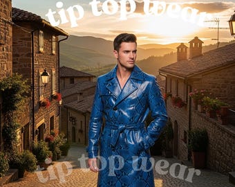 Men's Genuine Snake Leather Long Coat Gothic Trench Fashion