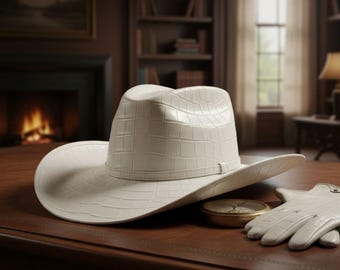 Handmade Embossed Leather Hat Crocodile Texture Cowboy Hat Unique Western Style for Men & Women