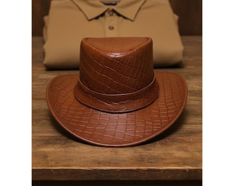 Handmade Embossed Leather Cowboy Hat Genuine Leather Western Style Rustic New Fashion