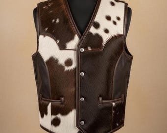Handcrafted Hair On Cowhide Vest Genuine Leather Western Fashion