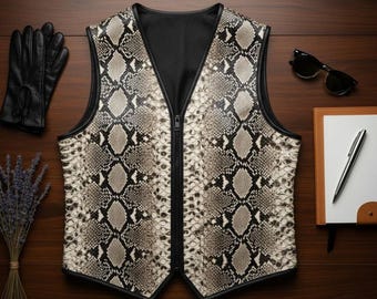 Lyxig ormmönstrad läderväst Designerinspirerad streetwear-modeväst