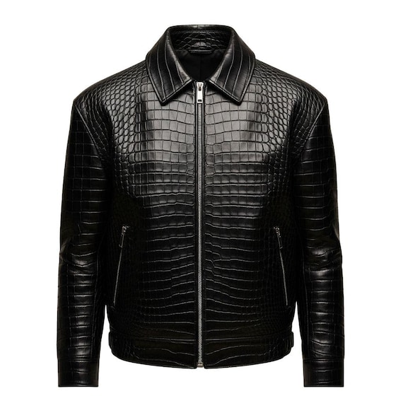 クラシッククロコダイル本革モーターサイクルジャケット モトスタイル