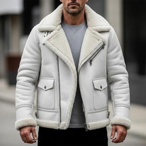 Men&#39;s Fur Lined Cowhide Leather Jacket: Rugged Winter Style