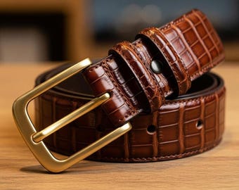 Caiman Crocodile Leather Belt, Hand-Finished Men's Dress Belt