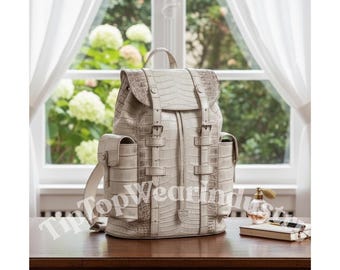 Zaino in pelle stampata coccodrillo fatto a mano, borsa alla moda da uomo