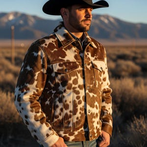 Hair On Cowhide Leather Biker Jacket Handmade Western Style