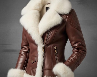 Luxury Women Real Leather Jacket Soft Fur Collar Stylish Winter Jacket Outerwear
