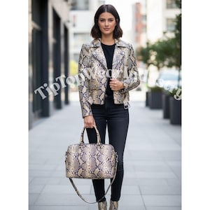 Women Leather Snake Print Jacket Street Style & Casual Wear Trendy Jacket