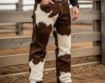 Hair On Cowhide Leather Pants Handmade Western Biker Style