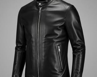 Handmade Black Leather Jacket Men's Classic Fit Streetwear Biker Style