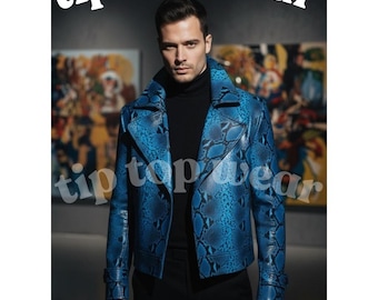 Männer Reptil Print Lederjacke High Fashion Statement Night Out Handmade Schlange Jacke