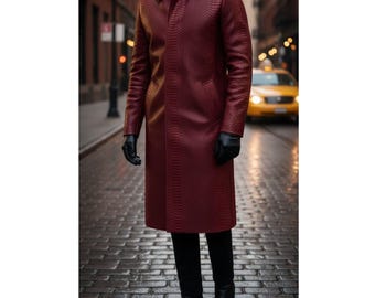 Men's Full Length Faux Leather Trench Coat Gothic Steampunk Outerwear