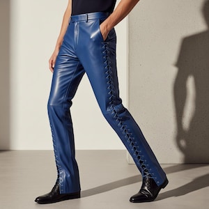 Handmade Real Leather Biker Style Simple Pants Gothic Streetwear