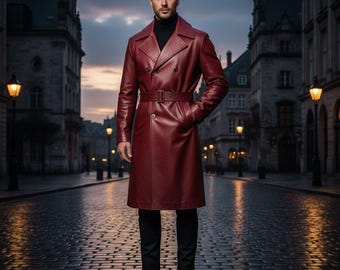 Handmade Full-Grain Leather Long Coat - Gothic Steampunk Trench