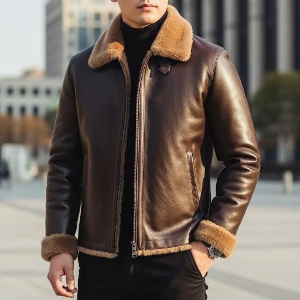 メンズ本革ジャケット（ファーカラー付き）：バイカースタイル - Etsy 日本