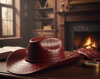 Embossed Leather Hat Handmade Western Festival Hat Crocodile Pattern Cowboy  Fashion Accessory