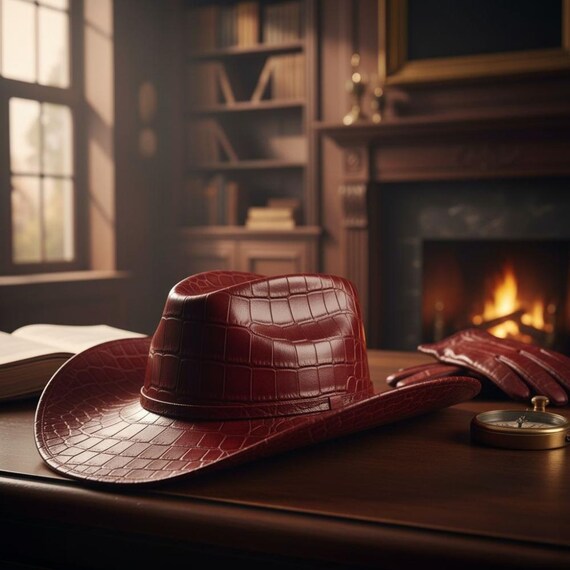 Embossed Leather Hat Handmade Western Festival Hat Crocodile Pattern Cowboy  Fashion Accessory