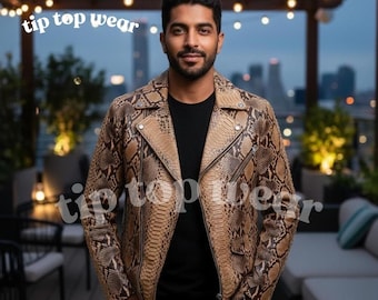 Einzigartige Lederjacke Slim Fit Schlange geprägte trendige Designer Look Fashion Jacke