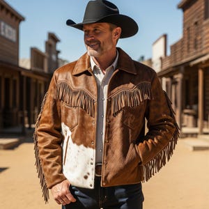 Geniune Hair On Cowhide Leather Biker Jacket Rugged Western Style