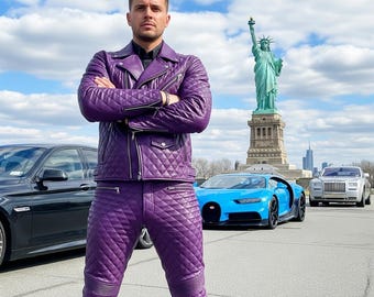 Handmade Leather Jacket and Pants Suit Custom Tailored Biker Style