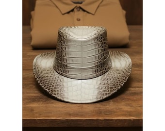 Handmade Embossed Leather Cowboy Hat Exotic Pattern Leather Cap Western Fashion Style Accessory