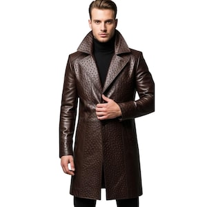 Men’s Ostrich Leather Long Coat High Quality Genuine Ostrich Leather Long Coat for Men Handcrafted Men’s Ostrich Leather Coat