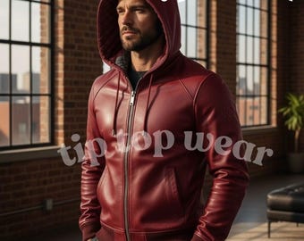 Genuine Leather Men Hoodie Handmade Zip Jacket Modern Street Style Everyday Outerwear