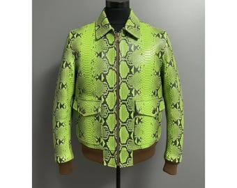Handgefertigte Echtleder Snake Print Jacke, Bold Fashion