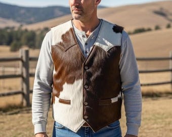 Handmade Hair On Cowhide Leather Vest Biker Style