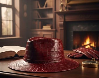 Classic Handcrafted Leather Western Hat Unisex Crocodile Embossed Pattern Cowboy Style Hat