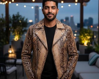 Unique Leather Jacket Slim Fit Snake Embossed Trendy Designer Look Fashion Jacket