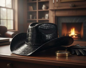 New Leather Style Hat Western Cowboy Crocodile Embossed Leather Handmade Fashion for Men & Women